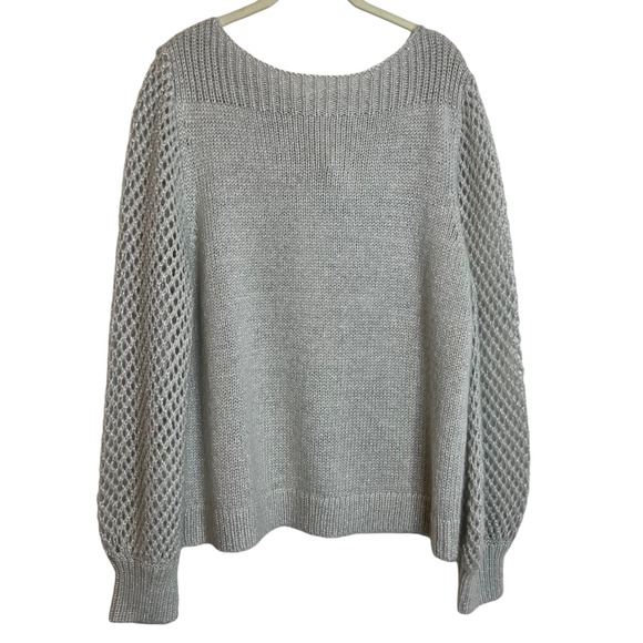 Tommy Bahama Shimmer Balloon Sleeve Sweater Large Silver Wool Blend Boatneck NEW - Picture 1 of 7